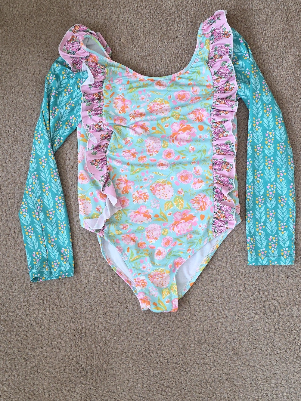 SweetHoney Girls Floral Ruffle Long Sleeve Rashguard - Size 10Y